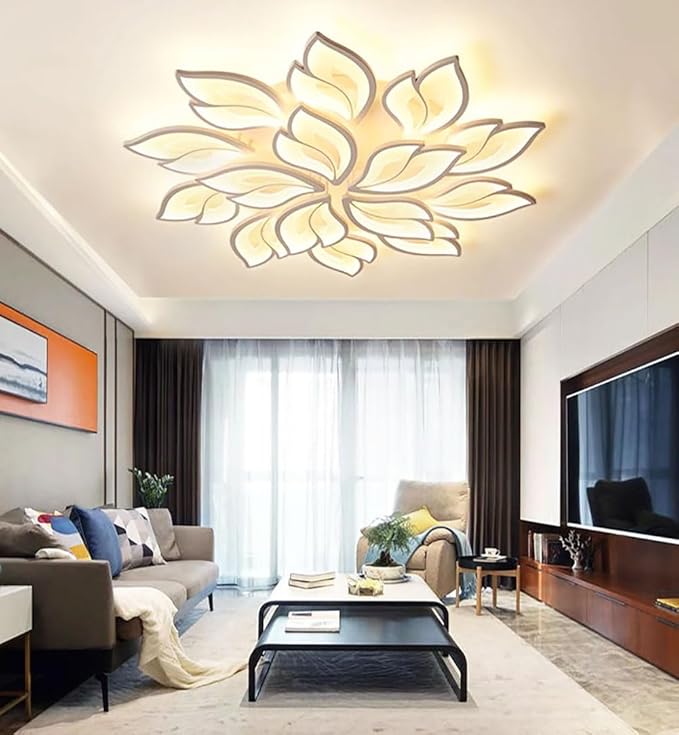 110W Dimmable LED Ceiling Light with Remote Control Ceiling Lapm Modern 15-Leaf Acrylic Chandelier 39.37in for Bedroom Living Room Dining Room Office Kitchen
