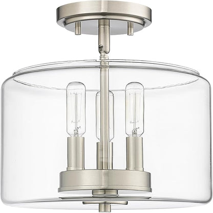 ML Lighting | Asheville Collection | 46923-BN | Metal 3-Light Semi-Flush in Brushed Nickel with Clear Glass Shade | for Compact Spaces Close to Ceiling | Modern Design with an Heirloom Quality