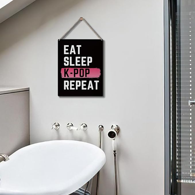 K-Pop Decor, Eat Sleep K-Pop Repeat Room Decor Wood Sign, Girls K-Pop Gifts Rustic Anime Lovers Wooden Hanging Plaque for Home Living Room Girl Bedroom Wall Art Decoration