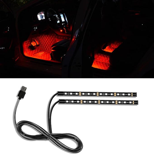 Car LED Strip Light, 24 LED RGB Auto Under Dash Interior Atmosphere Lights, 12V Ambient Night Light, Auto Interior Decorative Lamp, Universal Car Accessories (Red, USB Port)