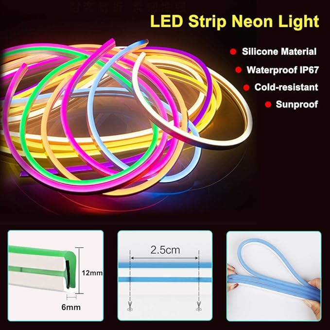 YM E-Bright Led Neon Strip Lights Without Power Supply, 12V Rope Indoor Outdoor 16.4Ft 600SMD White Silicone Waterproof Flexible for Signboard Bar Home Kitchen Bedroom Party Holiday Decoration