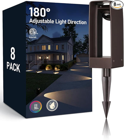 LEONLITE LED Pathway Lights Low Voltage, 180° Adjustable Head Focused or Wide Ground Coverage, 3W Outdoor Landscape Lighting for Driveway, Walkway, ETL Listed, Aluminum, 3000K Warm White, Pack of 8