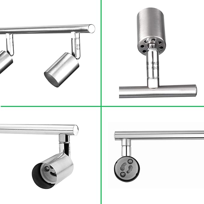 AIBOO 4-Light Adjustable Dimmable Track Lighting Kit, Flexible Foldable Arms,Satin Nickel Kitchen,Hallyway Bed Room Lighting Fixture, GU10 Base Bulbs not Included