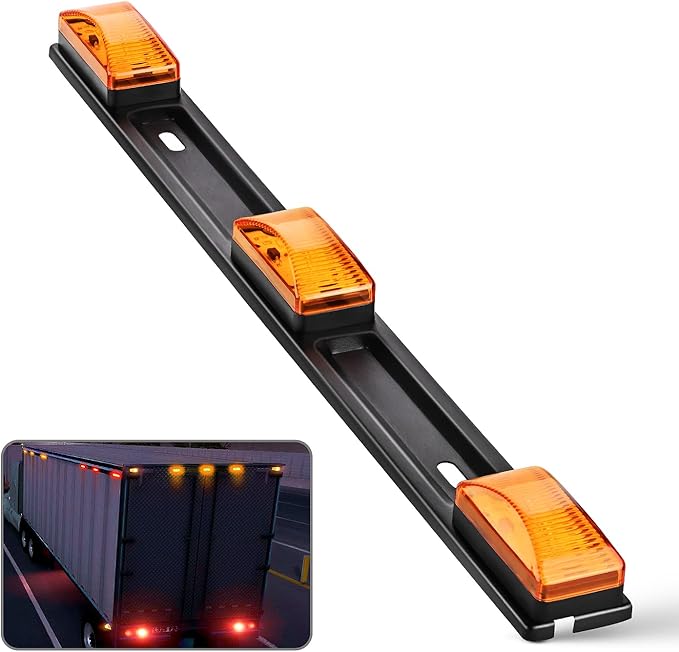 Nilight 9 LED Marker Tail Trailer Light Bar 14.2Inch 1PC Amber Clearance Identification Running ID Rear Stainless Steel Bracket for 12V Pickup Truck Trailers RV Boat
