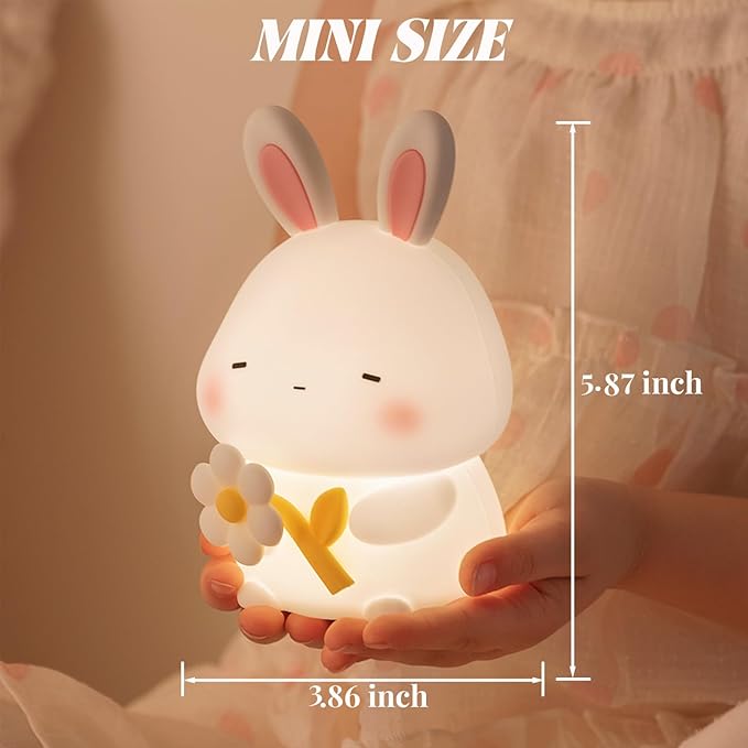 Rabbit Night Light for Kids, Cute Bunny Lamp Gifts for Boys and Girls, Touch Dimmable Squishy Silicone Night Light for Baby Nursery Toddler, Rechargeable Animal Lamp Kawaii Kids Room Decor (Bunny)