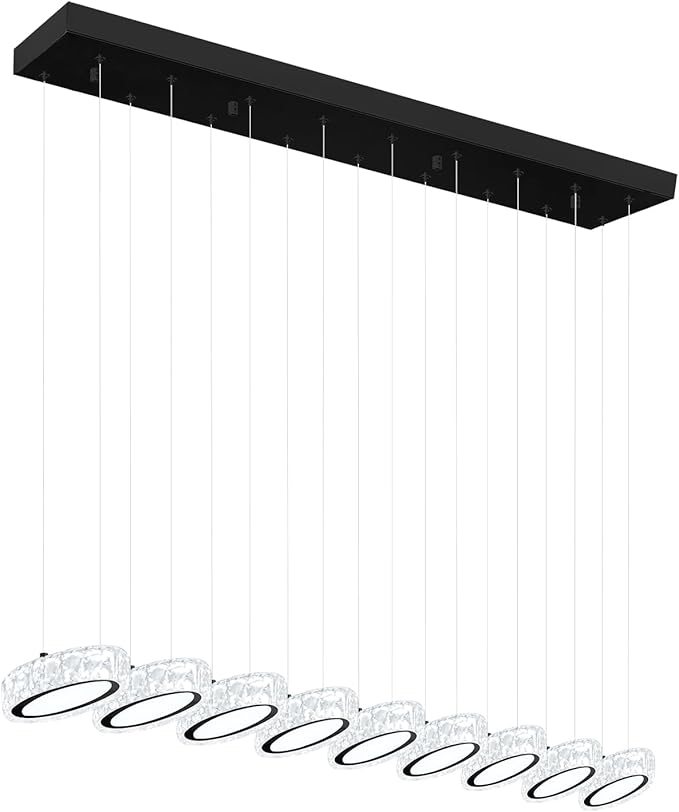 Rectangular Crystal Chandelier for Dining Room Pendant Chandelier for Kitchen Modern Linear Crystal Chandeliers Over Table Black 9 Lights