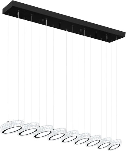 Rectangular Crystal Chandelier for Dining Room Pendant Chandelier for Kitchen Modern Linear Crystal Chandeliers Over Table Black 9 Lights