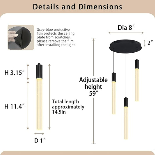 3-Lights Pendant Lights Modern LED Kitchen Island Chandelier Remote Dimmable Bubble Crystal Pendant Light Black Corner Fixture for Dining Room Living Room Foyer