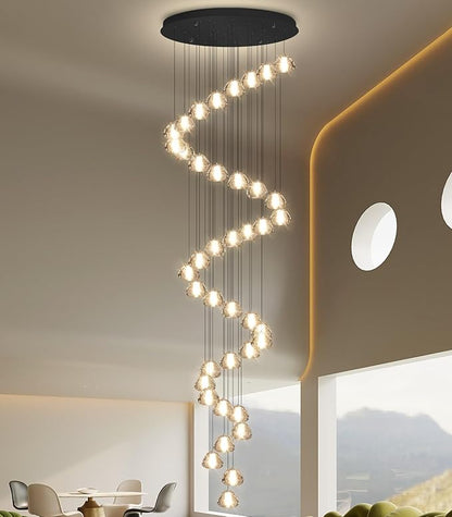 236'' Long Large Crystal Chandeliers LED Chandeliers for High Ceiling Handing Light Fixture for Entrance Hallway Foyer Staircase Lobby Black