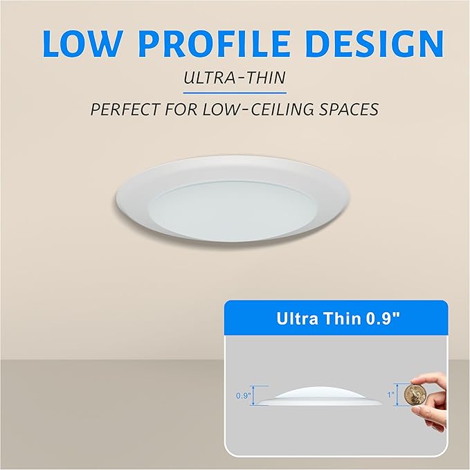 ECOELER 5/6 Inch Dimmable LED Disk Lights, 16.5W Recessed Retrofit Ceiling Downlight, 1000Lm 5000K Daylight, Low Profile Flush Mount Disk Light for J-Box or Recessed Can, ETL-Listed, 24 Pack