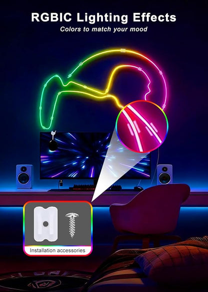 32.8FT Neon Rope Lights,Flexible RGB+IC LED Strip Lights,Remote Control,Multiple Modes,for Living Room,Bedroom,Holiday Decoration