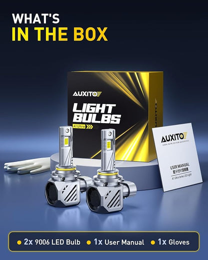 AUXITO 9006 Bulb HB4 Bulbs, 70000LM Brighter Ultra-Bright, Plug N Play, Long Lifespan, No Flicker, 99% Compatibility, 2PCS