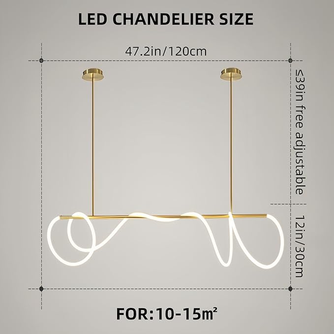 Modern Dimmable Desk Linear Pendant Light, with Remote 3 Color Mode & Brightness Ring Chandelier, 47 in Dining Room Ceiling Lamp Fixture, Gold Restaurant Kitchen Long Hose Lamp