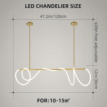 Modern Dimmable Desk Linear Pendant Light, with Remote 3 Color Mode & Brightness Ring Chandelier, 47 in Dining Room Ceiling Lamp Fixture, Gold Restaurant Kitchen Long Hose Lamp