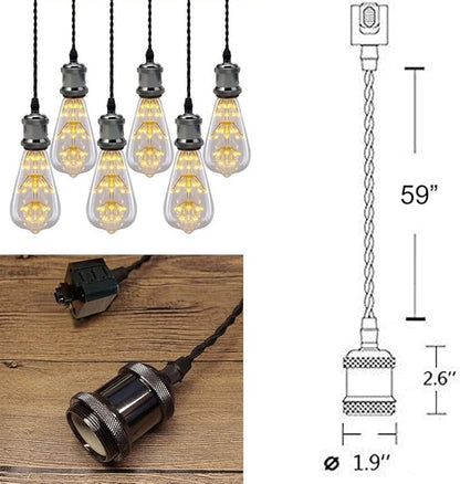 Kiven 3-Light H-Type Wire Track Light Pendants, 59 Inch Cord Length Black Weave Rope, Restaurant Chandelier Decorative Pendant Light Industrial Factory Pendant Lamp 3 Pack,Bulb Not Included（Black）