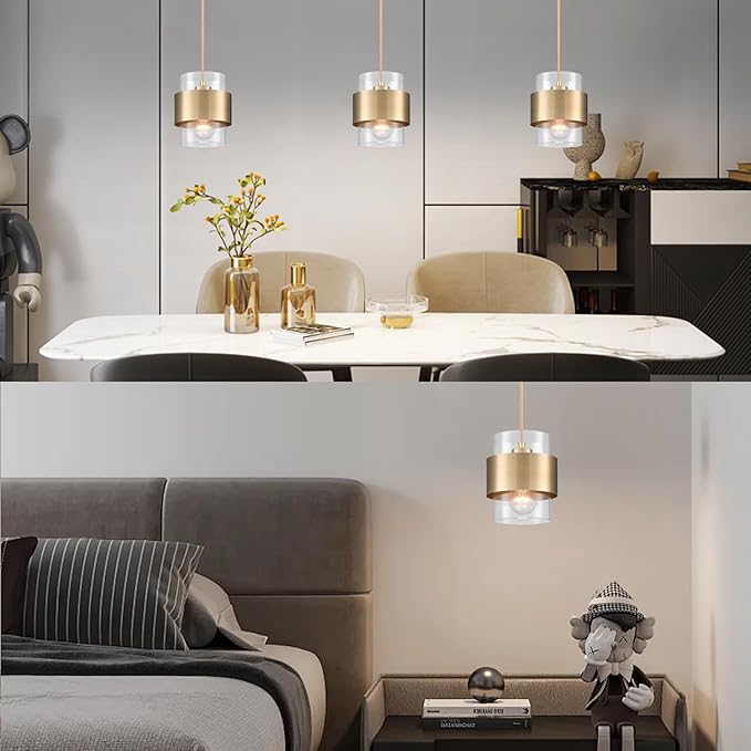 DEYNITE Modern Pendant Light Fixtures Brass Hanging Light for Kitchen Island