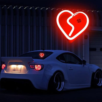 XhuangTech Car LED Signs Neon Ambient Light, Triangle or Back Window Sign Lights, Interior Atmosphere Lamp for Car Decor (Red Heart Shaped)