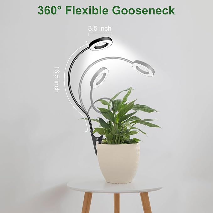 Wolezek 2 in 1 Grow Lights for Indoor Plants, 3 Colors Plant Lights for Indoor Growing with 360° Gooseneck, 48 LEDs Full Spectrum Plant Grow Lights Indoor, 6/12/16H Timer, 5 Brightness, Black 1 Pack