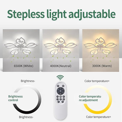 Yfrest Ceiling Fan with Lights Remote Control, White Bladeless Ceiling Fan with Light, 6 Speeds 3 Light Color Low Profile Ceiling Fan for Kitchen Bedroom
