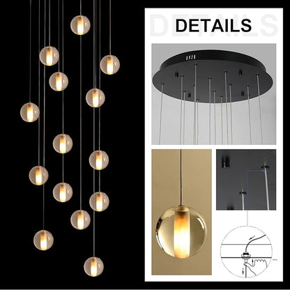 14 Lights Staircase Chandelier for High Ceiling, Dimmable Modern Crystal Raindrop Large Long Hanging Pendant Light for Stairwell Living Room Stair Foyer, Bulbs Included (Black Canopy)