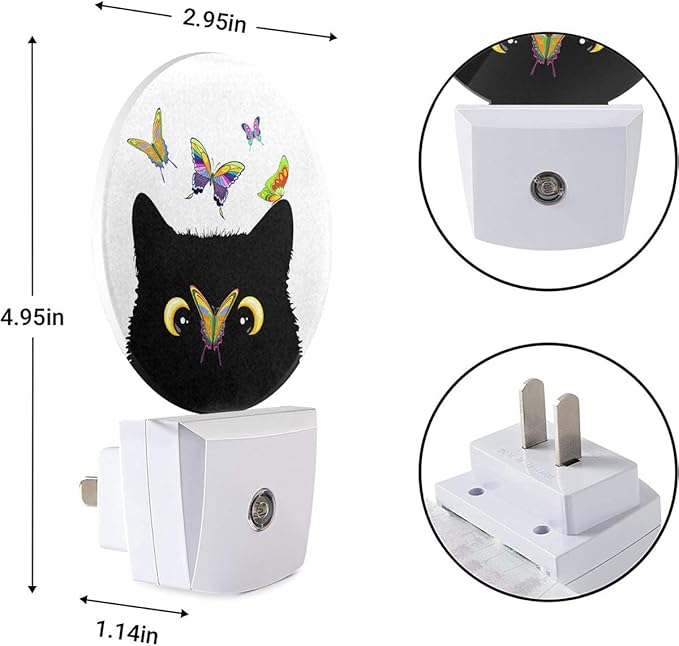 EKOBLA Cat & Butterfly Plug-in Night Light, Butterfly on Kitten Nose Cute LED Nightlight with Dusk to Dawn Sensor for Kids Room