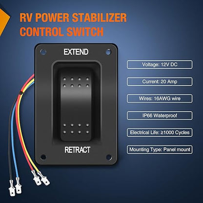 Nilight RV Electric Stabilizer Jack Switch Power Rocker Switches Extend Retract ON Off ON Momentary Waterproof with Harness for Trailer Boat Truck Linear Actuator