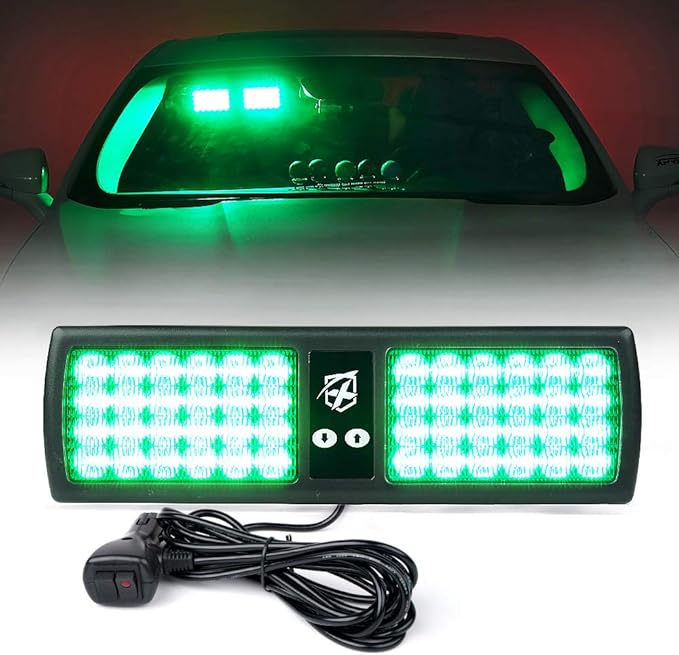 Xprite Green 48LED Visor Strobe Flashing Lights Sunshield Hazard Warning Light for Law Enforcement Emergency Vehicles Trucks