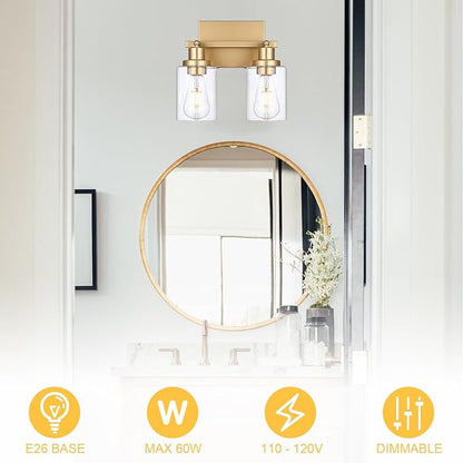 2-Light Track Lighting Fixtures Gold Finish, Multi-Directional Rotating Ceiling Tracking Lights with Clear Glass, Modern Bathroom Wall Vanity Lights Track Lighting Kits for Kitchen Accent Shop