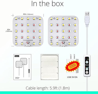 Full Spectrum LED Grow Light for Indoor Plants, 2 Panels 10W with 6/12/16h Timer Dimmable Plant Lights for Flower Veg Plant Growth USB, Netural White, 2-Pack