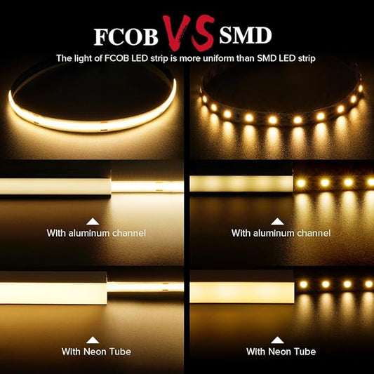 BTF-LIGHTING FCOB COB LED Strip Flexible High Density Uniform Light 9W/m 16.4FT DC12V Warm White 2700K CRI 90+ 8mm Width Dimmable LED Ribbon for Indoor Decoration(No Adapter or Controller)