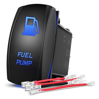 Nilight Fuel Pump Rocker Switch Led Light Bar 5 Pin Laser On Off SPST switches 20A/12V 10A/24V Blue with Jumper Wires Set for Cars Trucks Boats ATVs UTVs RVs