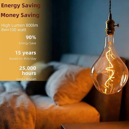 Oversized Giant Vintage Edison Light Bulb, Dimmable 2200K Warm Amber Glow, 8W Edison Bulb (100W Equivalent) with E26 Base, A165 Extra Long Irregular Globe for Pendant, Ceiling & Floor Lamps 1Pack