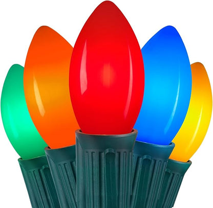 Brightown Vintage C9 LED Christmas Lights Outdoor, 200 Feet String with 100 Shatterproof Bulbs, Waterproof Connectable Tree Lights for Outside Roofline Patio Xmas Decorations, Multicolor