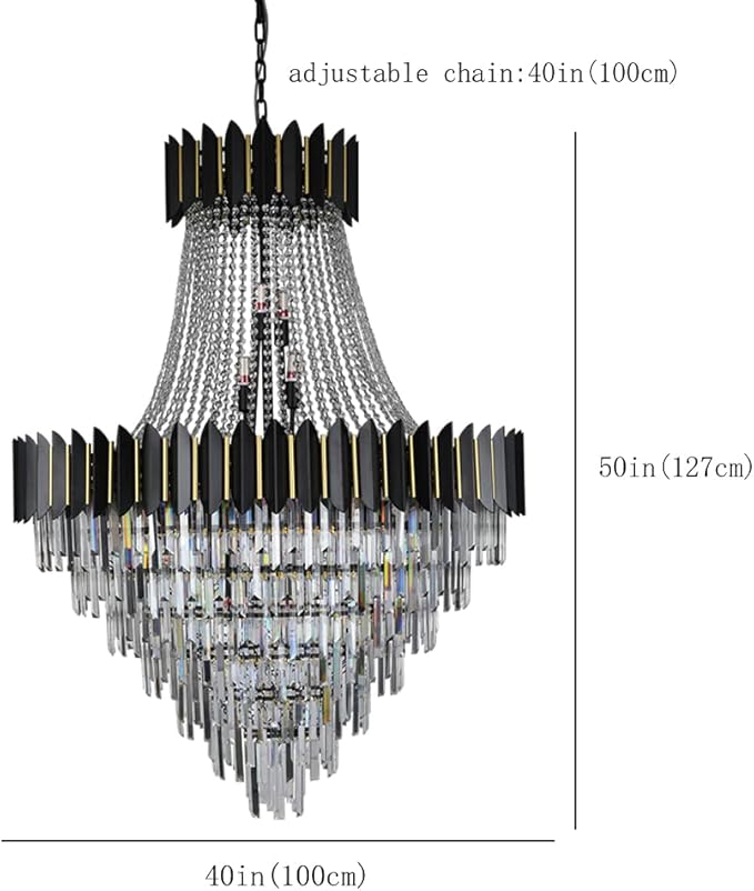 Luxury Modern Crystal Chandelier K9 Raindrop Crystal Chandelier Black Finish 7-Tier Crystal Pendant Ceiling Light Fixture for Dining Room Living Room Foyer Hallway (D40in-31 Lights)