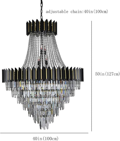 Luxury Modern Crystal Chandelier K9 Raindrop Crystal Chandelier Black Finish 7-Tier Crystal Pendant Ceiling Light Fixture for Dining Room Living Room Foyer Hallway (D40in-31 Lights)