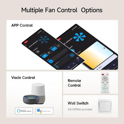 Ceiling Fans With Lights,52 Inch Smart Ceiling Fan, Remote/App Control, Compatible with Alexa/Google Assistant,Reversible,Dimmable,Adjustable Color Temperature,6 Speeds,Timer(Black)