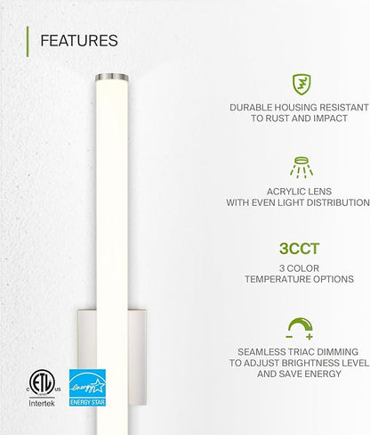 ASD 36" LED Linear Vanity Light Fixture, Modern Bathroom Sconce — 3 Color 3000K-5000K, Dimmable, 30W 2100LM, Energy Star & ETL Listed — Over Mirror Makeup Bar for Bedroom, Cabinets — Nickel, 4 Pack