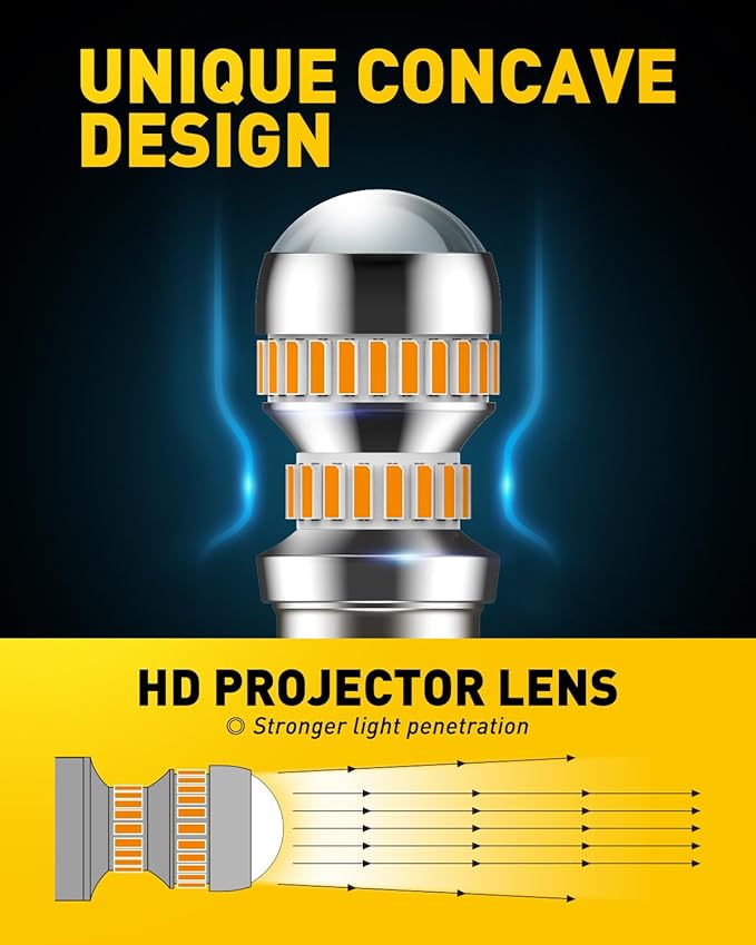 AUXITO 1156 LED Bulbs Amber Yellow Super Bright 7506 BA15S P21W LED Bulb with Projector for Front Rear LED Turn Signal Bulb DRL Marker Blinker Parking Lights, Pack of 2