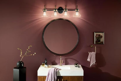 Kichler Farum 34" 4-Light Bathroom Vanity Light Fixture with Clear Glass in Black, Modern Wall Mount Over Mirror for Single or Double Vanity (34" W x 9.5" H), 55156BKCLR