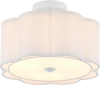 Drum Semi Flush Mount Ceiling Light, White Linen Fabric Shade Ceiling Light, Modern Farmhouse Close to Ceiling Light for Bedroom, Hallway, Living Room, Dining Room, Laundry Room