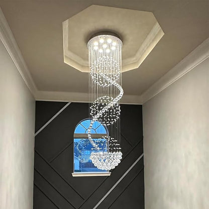 Modern Spectacular Spiral Sphere Rain Drop Chandeliers, k9 Crystal Chandeliers Ceiling Light Fixture for Hallway, Foyer Staircase Light for High Ceilings, Romantic Deco Lamp 20" X 71" of CRYSTOP