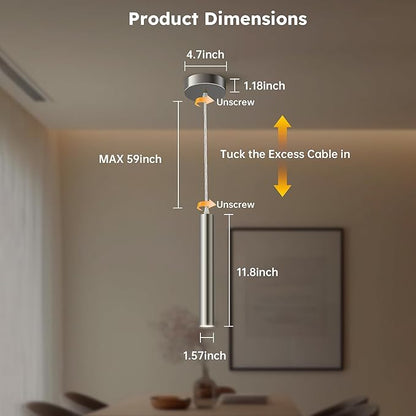 Modern Brushed Nickel Pendant Light, 10W Dimmable Integrated COB LED Adjustable Hanging Downward Lighting Fixtures for Kitchen Island, Dining Room, Bar, 4000K Neutral White, ETL Driver, 3 Pack