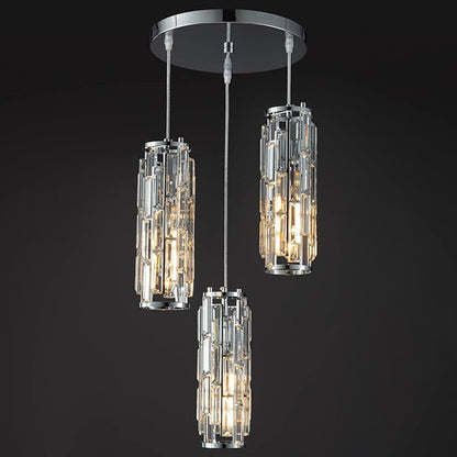 LMQNINE 3 Light Chrome Pendant Lighting Modern Pendant Light, Mini Crystal Chandeliers,Adjustable Pendant Light Fixture for Kitchen Island Dinning Room Bedroom (Chrome 3-Light)