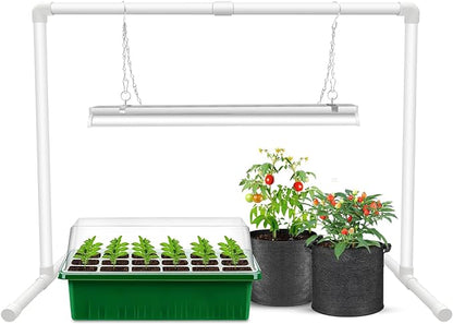 Wolezek Grow Lights for Seed Starting with Stand, 2ft T5 144 LEDs Full Spectrum Seedling Grow Light for Indoor Plants, 32W High Output Seed Starter Light Kit, Height Adjustable, ON-Off Switch