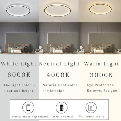 Dimmable LED Ceiling Light Fixture Flush Mount,12" Round Recessed Ceiling Lamp with APP Adjustment,Black Ceiling Lamp 3000K-6000K 33W Close to Ceiling Indoor Lighting for Bedroom Dining Living Room