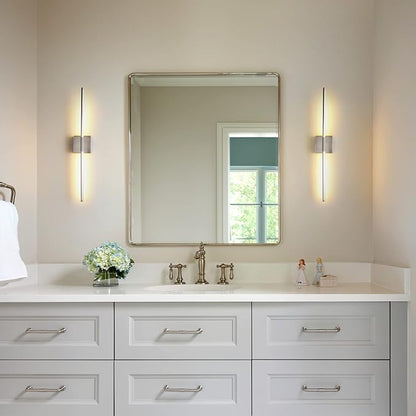 KUZZULL Modern Minimalist LED Bathroom Sconce, Brushed Nickel, 27.8" x 4.3" x 3.4"