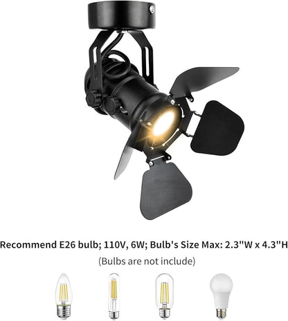 TISLYCO 2Pack Industrial Vintage Ceiling Wall Lamp, Adjustable Track Lighting Barn Door Design Black Wall Sconces Indoor Spotlight Ceiling Spotlight for Hallway Stage Studio Theatre