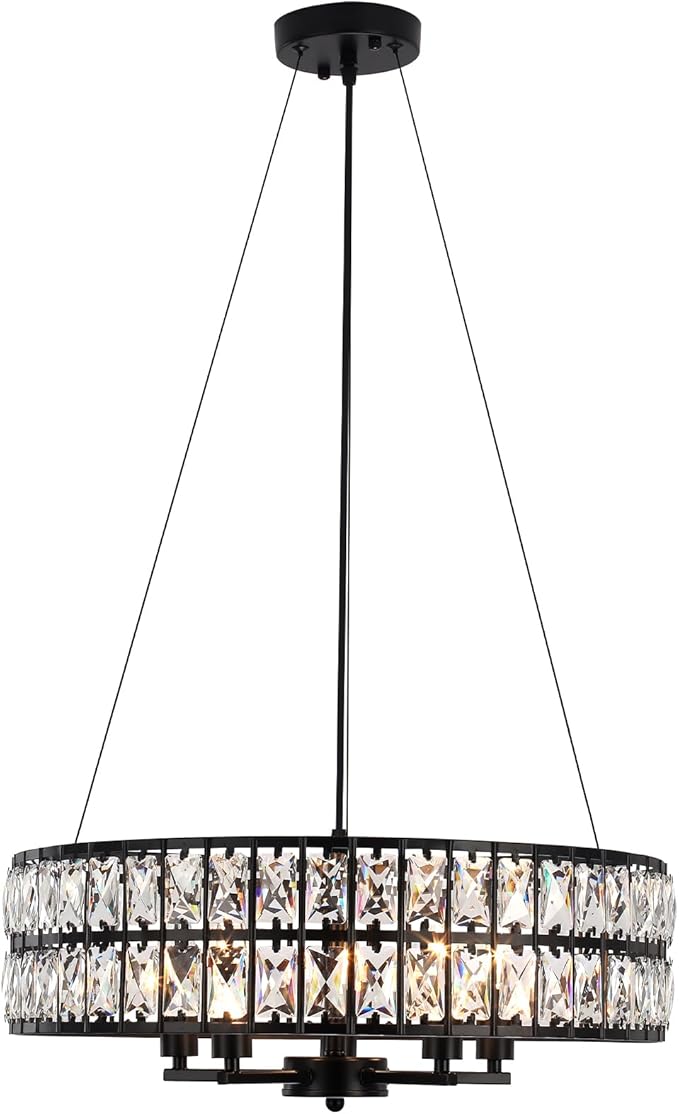 Modern Black Crystal Chandelier, 5-Light Round Crystal Chandeliers for Dining Room, 20" Contemporary Chandelier for Entryway, Living Room, Bedroom, Kitchen, Foyer Hanging Ceiling Lighting Fixtures