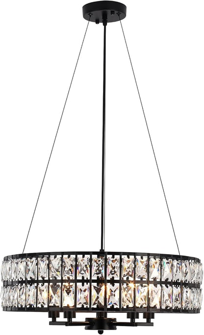 Modern Black Crystal Chandelier, 5-Light Round Crystal Chandeliers for Dining Room, 20" Contemporary Chandelier for Entryway, Living Room, Bedroom, Kitchen, Foyer Hanging Ceiling Lighting Fixtures