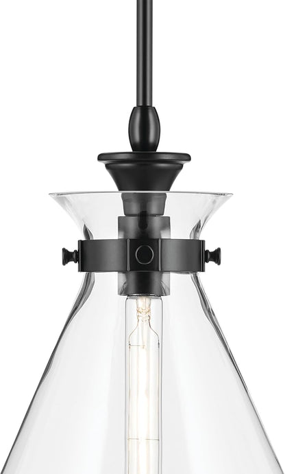 Kichler Laria 1-Light Pendant, Updated Traditional Light, Sloped Ceiling Compatible, for Kitchen with Clear Glass in Black (19.75" x 16"), 52775BKCLR